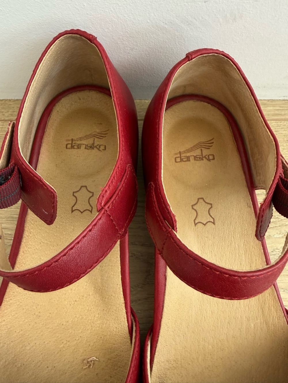 Dansko Red Leather Mary Jane Flats with Buckle Strap - Picture 3 of 5